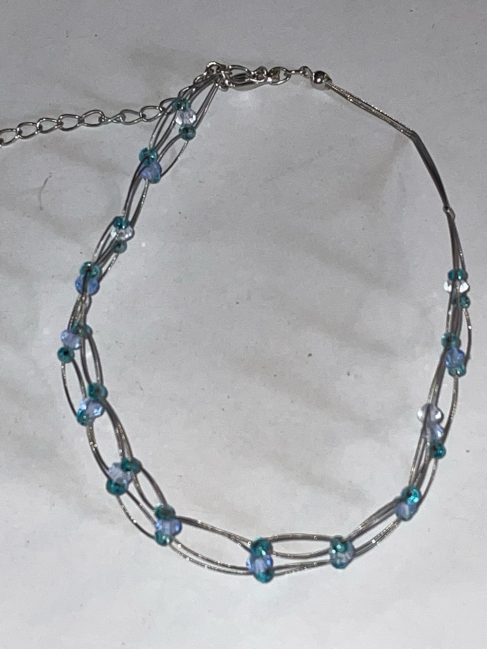 3/$10 Fashion Jewelry Silver Multi-Strand Necklace with Aqua Beads